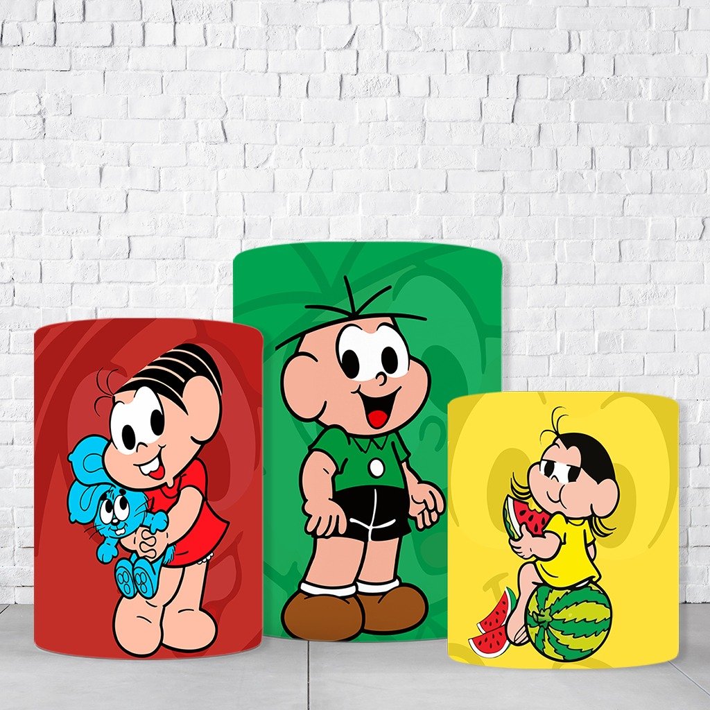 Trio de Cilindros Para Festas Turma Da Mônica Em Tecido Helanca C/Elástico - Imagem 2