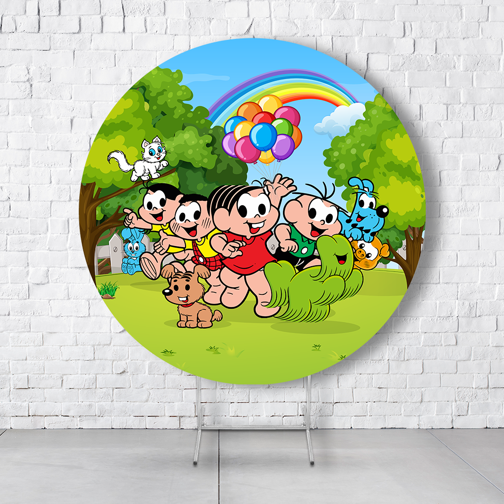 Painel De Festa Redondo Turma Da Mônica Em Tecido Helanca C/Elástico 1,50x1,50