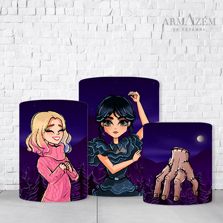 Trio de Cilindros Para Festas Wandinha Em Tecido Helanca C/Elástico - Imagem 3