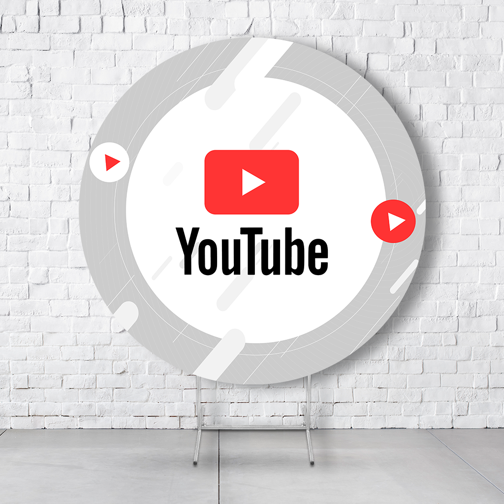 Painel De Festa Redondo Youtube Em Tecido Helanca C/Elástico 1,50x1,50