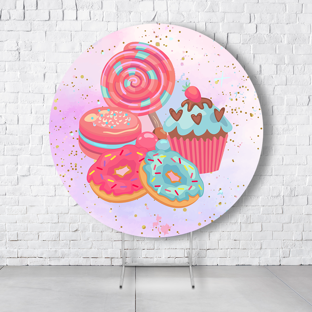 Painel De Festa Redondo Doceria Em Tecido Helanca C/Elástico 1,50x1,50 - Imagem 1