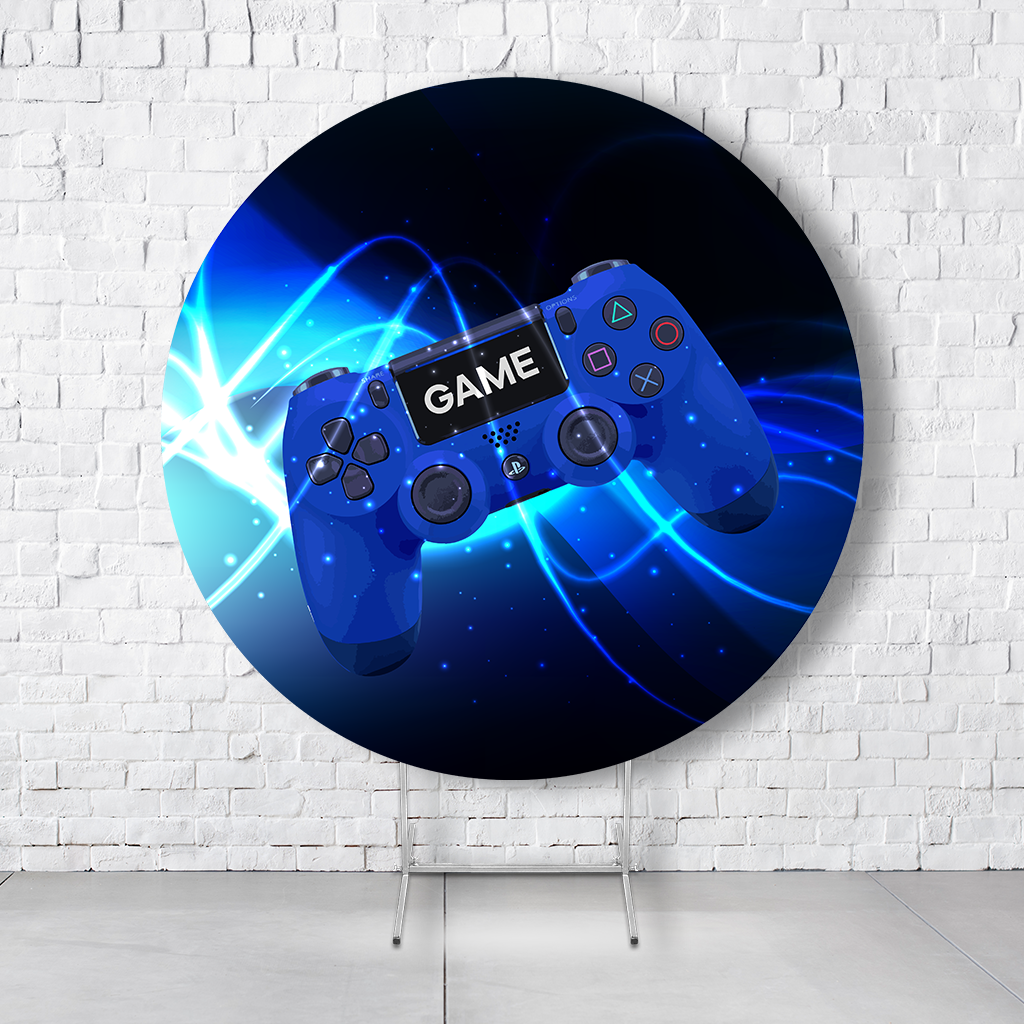 Painel De Festa Redondo Gamer Em Tecido Helanca C/Elástico 1,50x1,50 - Imagem 1