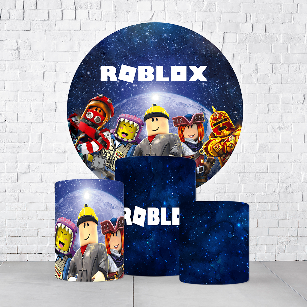 Kit Painel De Festa Roblox + Trio De Cilindros Em Tecido