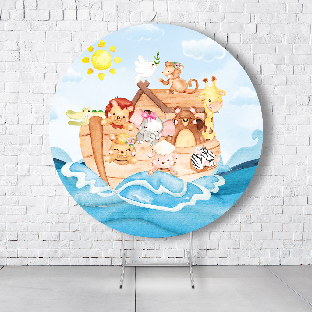 Painel De Festa Redondo Arca De Noé Em Tecido Helanca C/Elástico 1,50x1,50