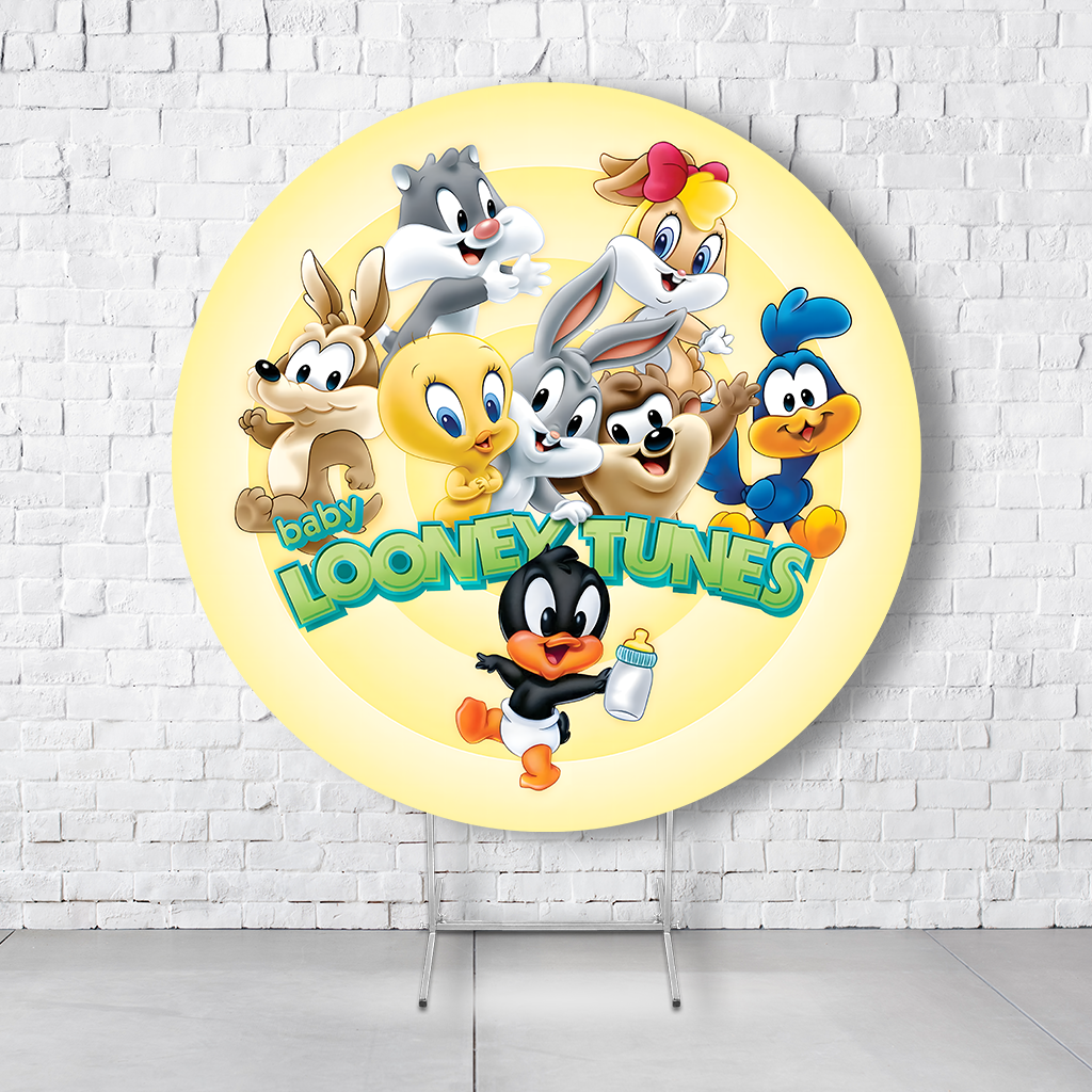 Painel De Festa Redondo Looney Tunes Em Tecido Helanca C/Elástico 1,50x1,50