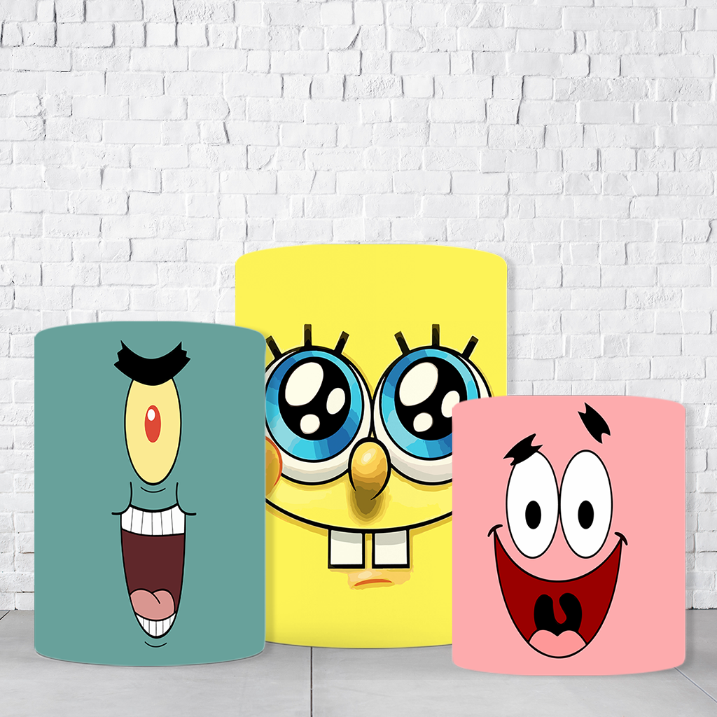 Trio de Cilindros Para Festas Bob Esponja Em Tecido Helanca C/Elástico