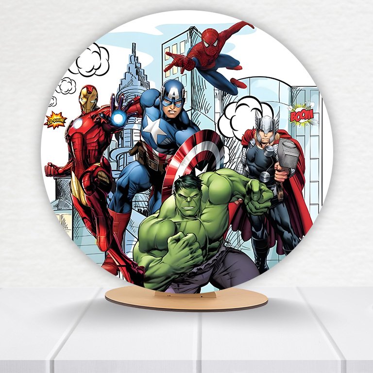 Painel Redondo Heróis 50x50cm  PAINEL868 - Imagem 2