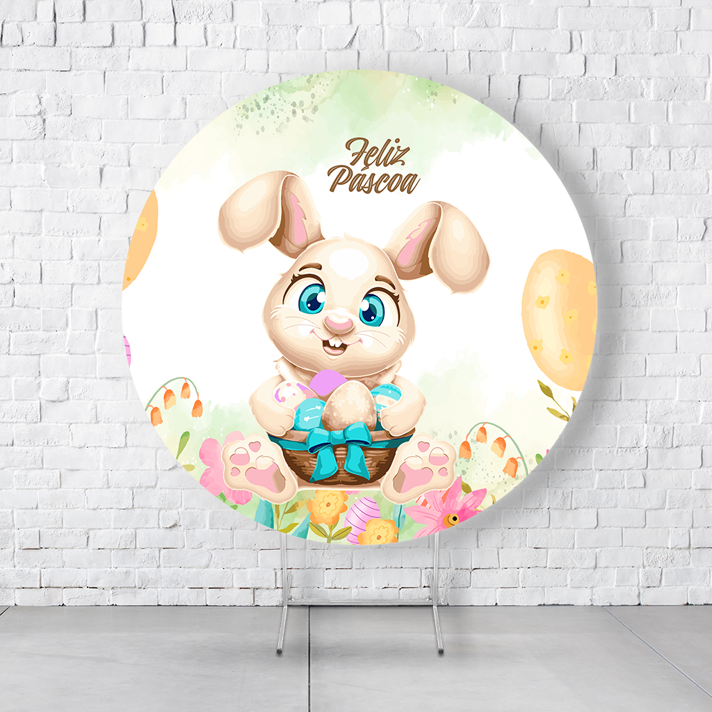 Painel De Festa Redondo Páscoa Em Tecido Helanca C/Elástico 1,50x1,50 - Imagem 2