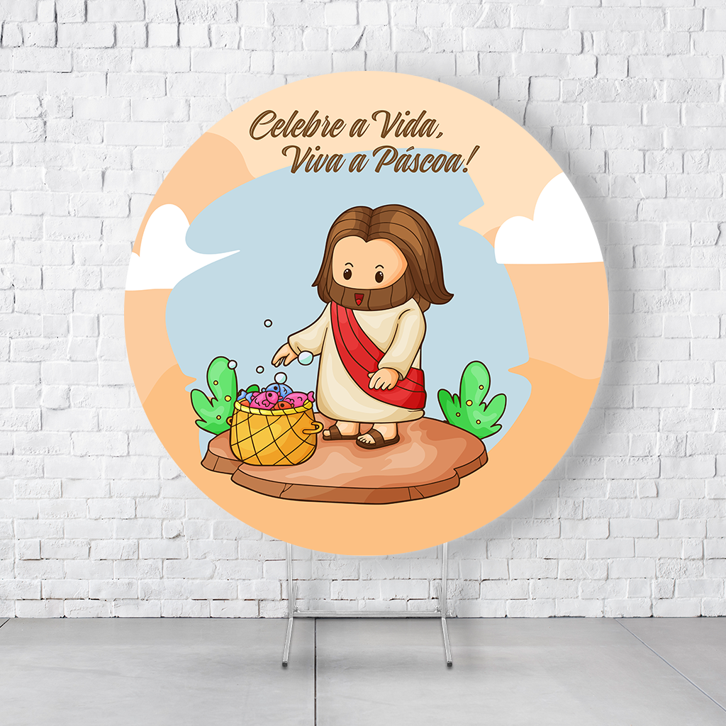 Painel De Festa Redondo Páscoa Em Tecido Helanca C/Elástico 1,50x1,50