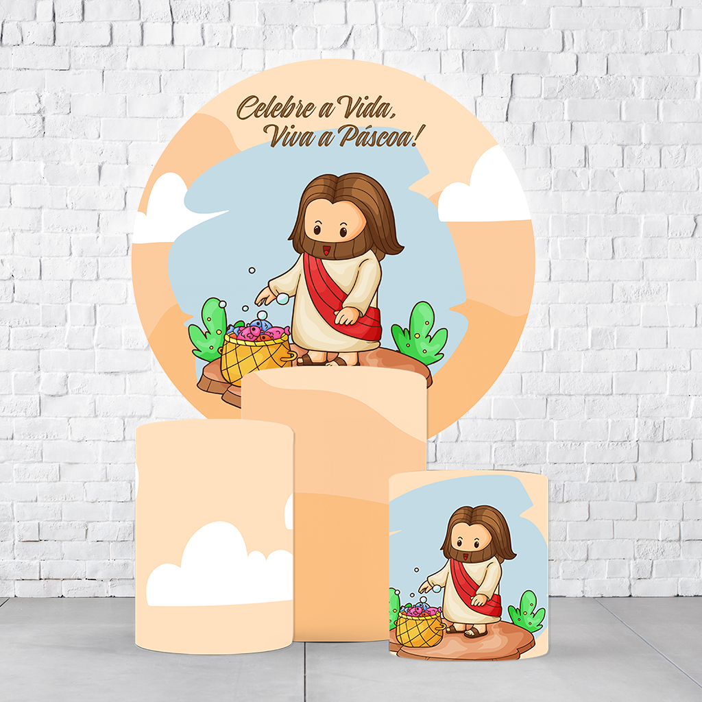 Kit Painel De Festa Páscoa + Trio De Cilindros Em Tecido - Imagem 3