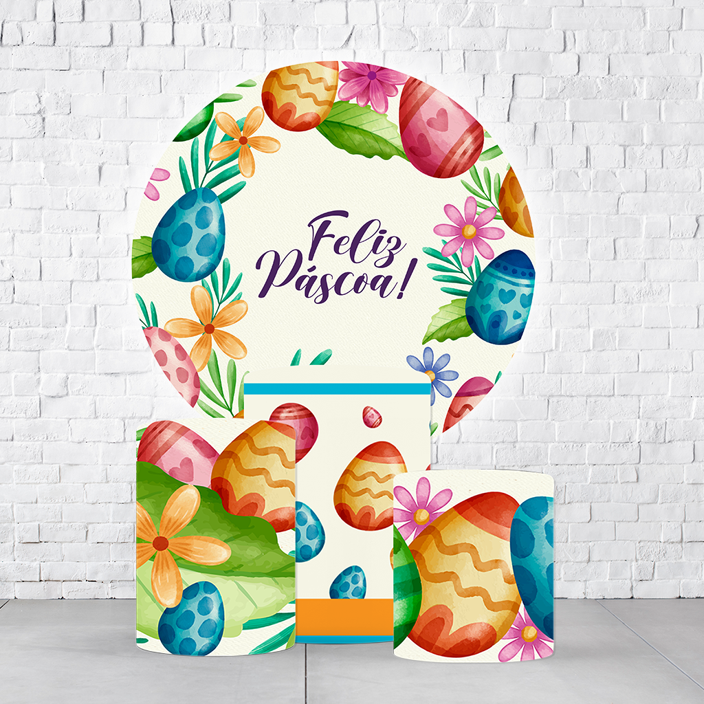 Kit Painel De Festa Páscoa + Trio De Cilindros Em Tecido