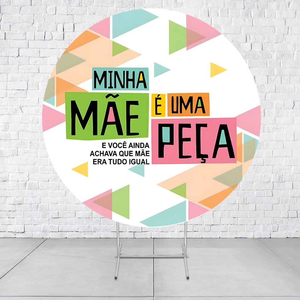 Painel De Festa Redondo Dia Das Mães Em Tecido Helanca C/Elástico 1,50x1,50 - Imagem 1