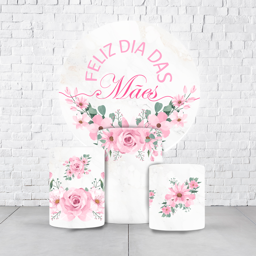 Kit Painel De Festa Dia Das Mães + Trio De Cilindros Em Tecido