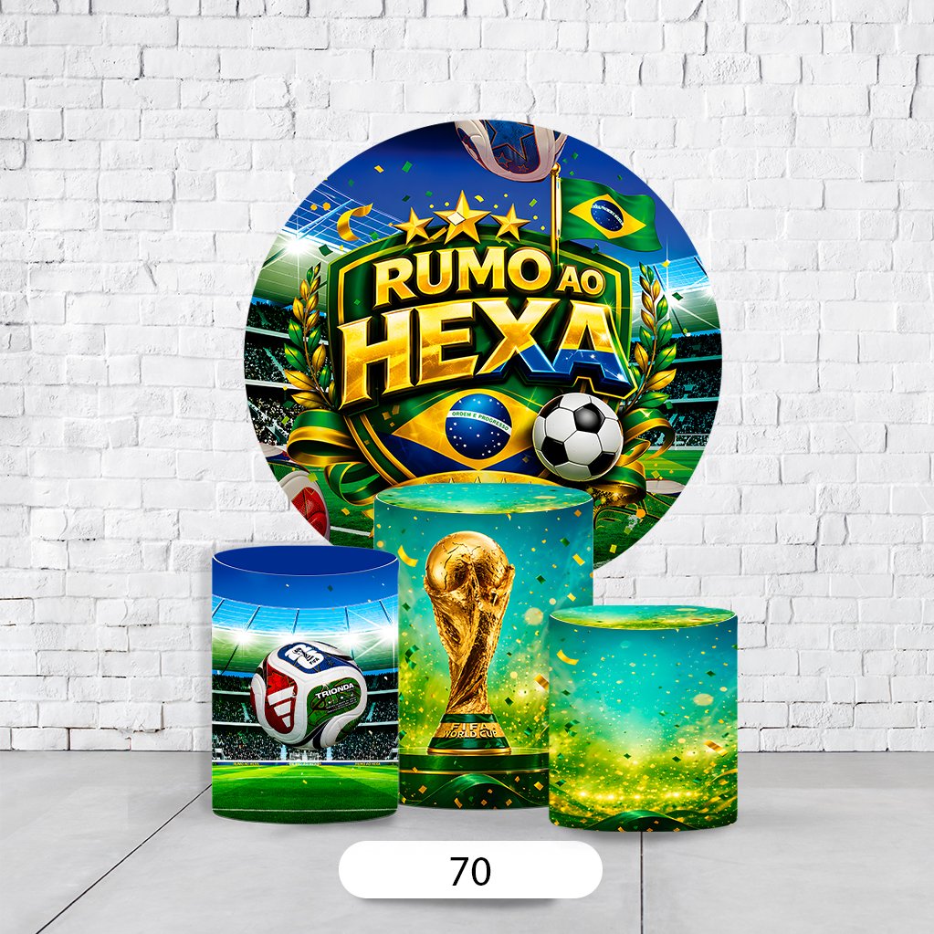 Kit Painel De Festa Copa Do Mundo + Trio De Cilindros Em Tecido