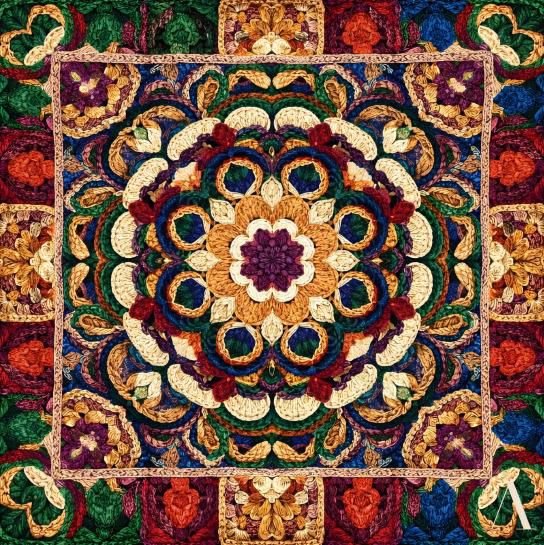 Lenço Estampado Tema Crochê 90x90cm - Imagem 2